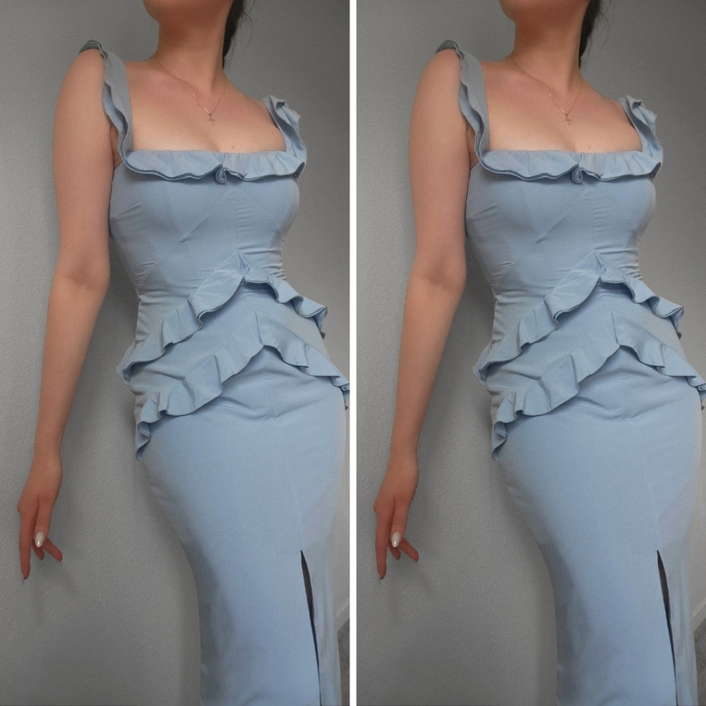 Oh Polly Hemera Off-Shoulder Ruffle-Trim Gown